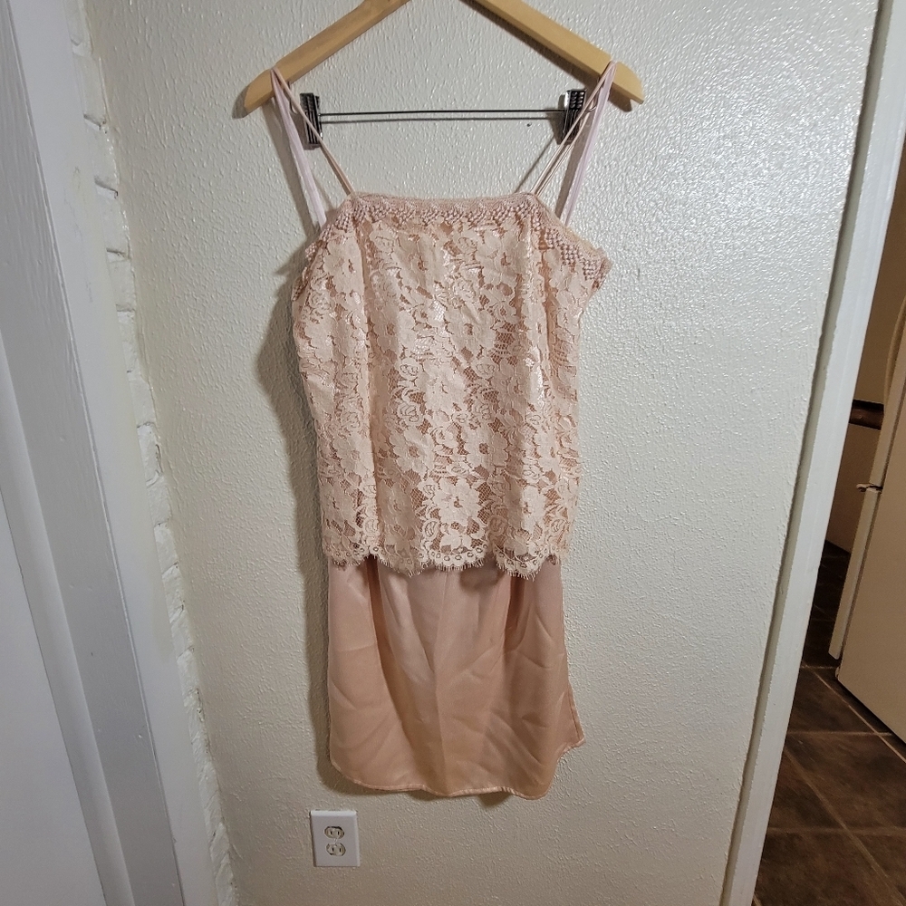 80s Patra Lace Camisole Satin Skirt Set sz S/M Champagne Pink Vintage